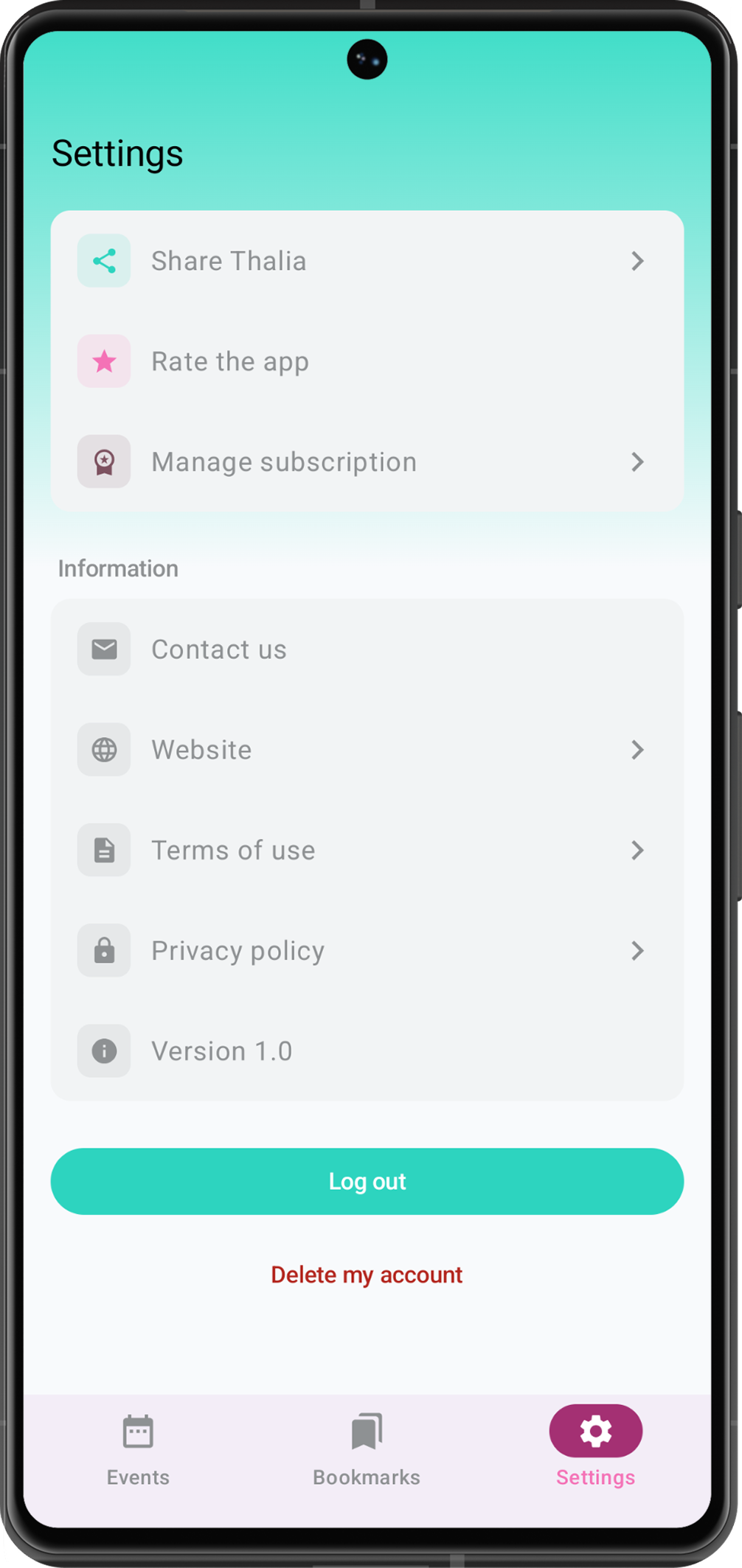 Settings screen